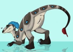 ass ass_focus ass_up dinosaur dinosaur_girl doggystyle female feral genitals in_heat looking_back prehistoric_species presenting presenting_vulva rear_view reptile scalie solo solo_female solo_focus vulva yara_(nastya_klimova)