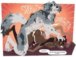 1boy 1girls ambiguous_penetration anthro bodily_fluids brown_body brown_fur butt canid canine canis clauren_(scottieman) cum cum_inside cum_spurt cumshot dialogue domestic_dog duo ejaculation english_text female female_penetrated flat_chested floppy_ears fur genital_fluids grey_body grey_fur interspecies male male/female male_penetrating male_penetrating_female mammal murid murine penetration penile penile_penetration rat rodent roly scottie_(scottieman) scruffy sex slim_female speech_bubble tail tail_grab text