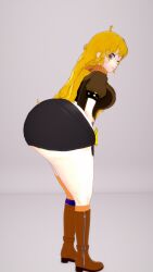 3d_(artwork) big_ass big_butt blonde_hair boots bottom_heavy hyper_ass jacket koikatsu large_ass large_breasts long_hair purple_eyes rwby shorts yang_xiao_long yellow_hair