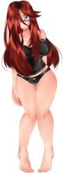 black_lingerie black_panties blue_eyes glasses insanity_(artist) lingerie original_character red_hair