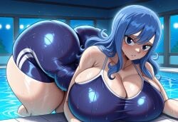 1girls ai_generated big_ass big_breasts bikini blue_eyes blue_hair bubble_ass bubble_butt cleavage curvaceous curvy_female eyes fairy_tail female female_only hourglass_figure huge_ass indoor_pool indoors juvia_lockser large_breasts light-skinned_female light_skin long_hair looking_at_viewer night one-piece_swimsuit pawg pool swimsuit thick thick_thighs voluptuous voluptuous_female water wide_hips xylobuttz