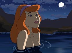 1girls blue_eyes daphne_blake daphne_blake_(mystery_incorporated) female female_focus female_only lake moon moonlight night orange_hair scooby-doo solo solo_female valkiriacore