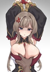 1girls angry breast_grab breasts cleavage female female_focus genshin_impact groping groping_breasts kangbus large_breasts light-skinned_female light_skin looking_at_viewer restrained sandrone_(genshin_impact) simple_background