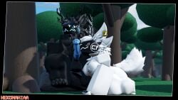 anthro anthro_on_anthro black_fur equine_penis furry furry_only horsecock male/female nekomaniaa protogen roblox roblox_avatar robloxian self_upload tagme white_fur