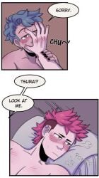 anal_penetration anal_sex armpit armpit_hair black_nails blue_hair blush blushing blushing_male covering_eyes covering_own_eyes face_in_chest face_in_pecs first_time first_time_(anal_sex) first_time_anal first_time_sex forehead_kiss gay gay_couple gay_sex gripping gripping_arm gripping_sheets hand_on_abs hand_on_waist hand_over_eyes head_in_chest head_in_pecs holding_arm holding_head kiss kissing_forehead kissing_pec laughing laying_on_another laying_on_partner laying_on_person love_hearts lying_on_another lying_on_partner lying_on_person m/m male/male male_only male_penetrating male_penetrating_male mint_(spicy_mints) mlm mullet mullet_(hairstyle) muscular muscular_male peeking peeking_through_fingers pushing_head red_hair shoving slow_penetration slow_sex spicy_mints steaming steaming_body steamy_body tsurai_(spicy_mints) webcomic webcomic_character webtoon wholesome wholesome_couple wholesome_sex