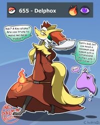 amber_eyes big_ditt_(chabble) burnet_(pokemon) chabble claws delphox ditto fire fluffy_tail fox fox_ears fox_girl fox_tail generation_6_pokemon mega_evolution pointy_ears pokemon pokemon_(species) pokemon_xy post-transformation red_body red_fur tagme transformation white_hair
