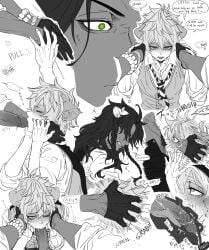 2boys beastman blue_eyes comic deepthroat different_angles fellatio forced_oral gay grabbing_head green_eyes hyena_ears kissing_penis leona_kingscholar lion_ears male pov_eye_contact ruggie_bucchi speech_bubble sucking_penis twisted_wonderland x-ray yaoi