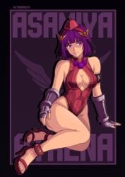 1girls athena_asamiya big_breasts big_tits bodysuit curvy hairband king_of_fighters light-skinned_female light_skin magical_girl one-piece_swimsuit pale-skinned_female pale_skin purple_eyes purple_hair short_hair swimsuit thick victoriamikoto wide_hips