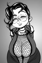 animated animated_gif balak bbw big_breasts big_hips black_and_white bouncing_breasts busty cleavage female fishnet glasses licking_lips monochrome open_mouth seductive seductive_smile suggestive teasing thick tongue_out wide_hips