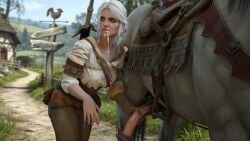 after_blowjob after_fellatio after_oral ai_generated ciri cum cum_drip cum_drool cum_in_mouth drooling_cum equid equine handjob horse horse_penis horsecock outdoors public the_witcher_(series) the_witcher_3:_wild_hunt