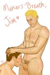 2boys beard_stubble blowjob dragon_age dragon_age_inquisition hairy hairy_chest inquisitor_(dragon_age) male male/male male_only pubic_hair skullfuck tagme