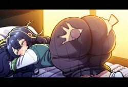 100_kanojo 1boys 1girls ai_generated analover21 ass_grab big_ass blue_hair blush disembodied_hand face_down_ass_up female grabbing_ass kimi_no_koto_ga_dai_dai_dai_dai_daisuki_na_100-nin_no_kanojo long_hair male novelai on_bed schoolgirl shortstack sleep_molestation sleeping yoshimoto_shizuka