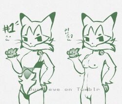 boobs breasts cat_humanoid cocky feline feline_humanoid female female_focus female_only floragato furry green_fur nipples no_bra no_humans no_panties no_pubic_hair no_underwear nude nude_female pokemon pokemon_(species) pussy sketch smug uncolored vagina