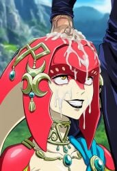 ai black_lipstick breath_of_the_wild cum cum_on_face cum_on_hair happy mipha the_legend_of_zelda zora