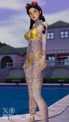 3d 3d_(artwork) alternate_version_available bikini bikini_bottom black_hair black_hair_female blush blushing clipping cowlick female female_focus female_only fortnite goggles goggles_on_head jules_(fortnite) looking_at_viewer looking_down nose_ring ponytail ponytails pool poolside showing_teeth solo solo_female solo_focus tattoo tattoos tattoos_everywhere tob_art_ watermark wet wet_body wet_skin