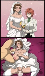 1girls 2boys 2koma alternate_version_available big_breasts blush blushing bouquet bouquet_of_flowers breast_out breast_out_of_clothes brown_eyes brown_hair cheating cheating_wife commission commissioner_upload creampie cum cum_in_pussy cum_inside cum_on_breasts cum_on_face cum_on_tongue green_eyes hand_on_penis large_breasts large_penis lloyd_frontera netorare partially_clothed red_hair scheherazade_(the_greatest_estate_developer) serajard_asfahad textless textless_version the_greatest_estate_developer veiny_penis wedding_dress wedding_suit wedding_veil