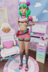 3d breasts female female_only fortnite giocamolly half_naked nude top_pulled_up touching_breast tropical_punch_zoey zoey_(fortnite)