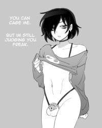 bottomless chastity_cage choker femboy long_sleeves mido66 topwear_lift topwear_only twink