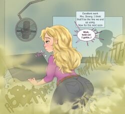 1girls 2020s 2026 2026s 2d 2d_(artwork) big_ass big_breasts big_butt blonde-haired_female blonde_female blonde_hair bubble_ass bubble_butt carafalsa dialog dialogue digital_drawing_(artwork) digital_media_(artwork) eproctophillia fart fart_everywhere fart_fetish female female_focus gassy gassy_female jpeg purple_shirt real_person recording_booth round_ass round_butt studio tara_strong text text_bubble yellow_fart yellow_fart_cloud