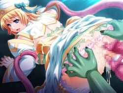 1boy 1girl all_fours anal anus ass bent_over blonde_hair blue_eyes blush bow breasts bukkake censored clothes_lift cum cum_in_pussy cum_on_ass cum_on_body cum_on_breasts cum_on_clothes cum_on_hair cumdrip detached_sleeves doggystyle dress dress_lift facial from_behind funamushi_(funa) game_asset grabbed_by_tentacles hat hetero imminent_penetration imminent_rape imminent_vaginal kagurazaka_miyu large_breasts looking_back magical_girl monster mosaic_censoring non-web_source official_art open_mouth panties panty_pull penis pink_panties prism_saber_gerda pussy rape self-datamine sex sex_from_behind short_hair shugo_seijo_prism_saber skirt skirt_lift solo_focus tears tentacle_sex tentacles thighhighs torn_clothes torn_panties underwear variant_set visual_novel_cg