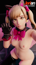 3d alternate_costume black_cat_d.va blender blonde_hair breasts d.va female jerian-cg nipples overwatch selfie solo standing