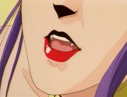 1990s_(style) 1993 1girl 1girls animated animated_gif demon_girl eganko_(youjuu_sensen_adventure_kid) fang fangs female implied_fingering licking_lips lipstick long_hair lowres makeup purple_hair retro_artstyle saliva sidelocks sweat tagme tongue tongue_out youjuu_sensen_adventure_kid