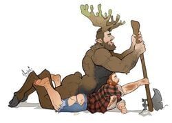 anal antlers axe bara gay ghuraok human lumberjack male male_only satyr sex yaoi