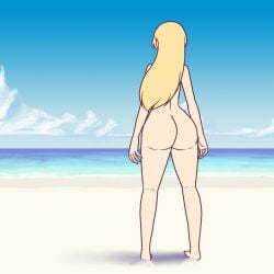 1girls ass ass_focus beach blonde butt butt_crack butt_focus casual casual_nudity female large_ass nairod103098 naked naked_female nude nude_female ocean original original_character outside outside_nudity public_nudity solo sun water
