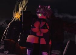 1girls 2025 3d animal_ears areola_slip areolae atsakri atsakri_(oc) bandaid bandaid_on_nose bell_collar belly_button big_breasts black_boots black_bra black_panties black_thighhighs boots bra breasts brown_coat brown_sleeves chains clothing coat cosplay eye_patch eyepatch female female_only fox_ears gloves green_eyes grey_hair halloween holding_sword holding_weapon kemonomimi limbus_company long_sleeves looking_at_viewer mole mole_under_eye night no_pants open_coat original_character outdoors panties project_moon roblox robloxian short_hair sleeves solo standing stomach sword tall_boots tan-skinned_female tan_skin teeth teeth_showing thighhighs weapon weapon_over_shoulder