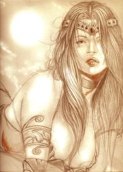 1girls 2010 big_breasts breasts fantasy female female_only lucastrati nipples original solo traditional_media_(artwork)