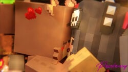 3d_(artwork) 3girls absurd_res bia_prowell_(slipperyt) blender blender_(artwork) blender_(software) blender_cycles carrying carrying_another ellie_walls_(odysseyellie) female highres jenny_belle_(slipperyt) kissing lesbian_kiss male minecraft phantomony steve_(minecraft)