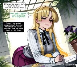 1female 1girl 1girls 2026 absurdres aesthetic ahoge ai_generated anime anime_style artist_name asia_argento beautiful beautiful_female beautiful_girl bent_over big_ass big_breasts bitch black_ribbon blonde_hair blunt_bangs blurred_background blush blush_lines blushing blushing_female breasts bubble_ass bubble_butt cardigan_vest closed_mouth collared_shirt comic comic_page comic_panel comic_strip cover_page cowboy_shot curvy curvy_body curvy_female curvy_figure curvy_hips curvy_thighs cute cute_face dialogue digital_art digital_painting english english_dialogue english_text flower flower_pot green_eyes grey_sweater grey_vest half-closed_eyes heart high_quality high_school_dxd highres highschool_dxd huge_breasts indoors large_ass large_breasts leaning_forward line_art long_comic long_hair long_sleeves looking_at_viewer manga_style miniskirt multiple_panels neck_ribbon parted_bangs patreon patreon_link patreon_username phanary pink_skirt plant pleated_skirt potted_plant purple_flower purple_skirt ribbon school_uniform sexy sexy_body sexy_female sexy_pose shirt skirt slut smile soft_shading solo solo_focus speech_bubble sweater_vest text text_box text_bubble text_focus thick very_long_hair vest watermark web_address white_shirt