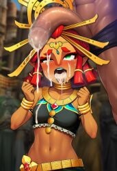 cum cum_on_face cum_on_penis dark_skin dick_on_head goofynfan15 green_eyes red_hair riju tears_of_the_kingdom the_legend_of_zelda