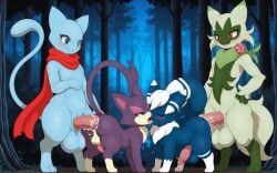 2_tails 3_fingers 3_toes 5_fingers absurd_res ai_generated all_fours anal anal_penetration animal_genitalia animal_penis anthro anthro_on_feral anthro_penetrating anthro_penetrating_feral balls bestiality big_balls big_ears big_penis big_tail biped blue_body blue_eyes blue_fur blush blush_lines bodily_fluids butt claws cum cum_in_ass cum_inside cum_on_body cum_on_butt cum_on_penis eyelashes eyes_closed fangs feet felid feline feline_genitalia feline_penis feral feral_penetrated fingers floragato fluffy fluffy_tail forest french_kissing fur generation_5_pokemon generation_6_pokemon generation_9_pokemon genital_fluids genitals green_body green_eyes green_fur group half-closed_eyes hand_on_butt hand_on_hip head_tuft hi_res huge_balls huge_penis kissing long_ears long_tail looking_at_another looking_at_partner male male/male male_penetrated male_penetrating male_penetrating_male mammal meowstic mew_(pokemon) mouth_closed multi_tail narrowed_eyes neck_tuft night nintendo open_mouth open_smile paws penetration penile penile_penetration penile_spines penis penis_in_ass plant pointed_tail pokemon pokemon_(species) purple_body purple_fur purrloin quadruped red_eyes red_scarf scarf sex sheath shiny_pokemon smile smiling_at_partner snout standing tail tan_body tan_fur teeth toes tree tuft white_body white_fur yiff_ai_(director)
