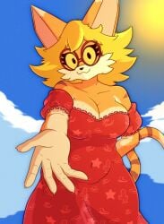 1girls anthro anthro_female anthro_only cat cat_ears cat_tail catgirl circular_glasses crimson_(roboticsteve) female female_only furry furry_female furry_only glasses oc original_character ring_cats roboticsteve