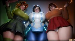 big_breasts brown_hair busty clothing deadlock fully_clothed glasses huge_breasts jacket low-angle_view mei_(overwatch) nerd nerdy_female orange_hair overwatch paige_(deadlock) panties scooby-doo skirt slightly_chubby smitty34 sweater thick_legs thick_thighs thigh_highs thighhighs thighs thong tight_clothing velma_dinkley voluptuous_female wide_hips