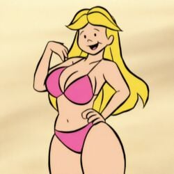 1girls aged_up ai_generated beach big_breasts bikini blonde_hair clifford_the_big_red_dog curvy_figure emily_elizabeth long_hair looking_at_viewer milf older scholastic_corporation smile solo wide_hips yellow_hair