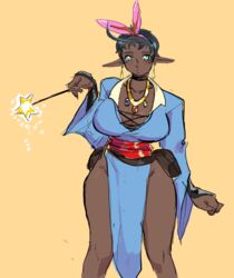 dark-skinned_female dark_skin elf elves female pointy_ears short_hair thick_thighs yellow_kirby