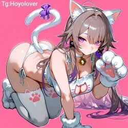 1girls ai_generated big_ass big_breasts cat_ears cat_tail catgirl herta_(honkai:_star_rail) hips honkai:_star_rail huge_hips huge_thighs panties pink_background simple_background thighs