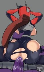 1boy 1girls 2023 anthro anthro_on_human backboob breasts_out cum cum_in_pussy cum_inside doggy_style female hand_on_hip hand_on_thigh helmet huntress_(risk_of_rain) interspecies lemurian lizard male male/female pov purple_body purple_skin red_clothing ripped_clothing risk_of_rain risk_of_rain_2 scarf sex sketchydrawin