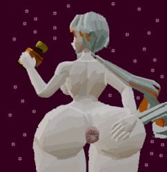 1girls 3d anus ass back bottle chis-a completely_nude completely_nude_female female female_only from_behind grey_hair holding_bottle huge_ass long_hair low_poly mattguy17 naked naked_female nude nude_female orange_hair ponytail presenting_anus purple_background solo solo_female streaked_hair thick_thighs voisona