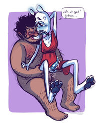 3_toes alien anal anal_sex arm_hair beard black_hair blue_penis body_hair border chair_position chest_hair clothed clothed/nude clothed_male_nude_male clothing crossdressing ding_dong dingdongvg dress duo facial_hair from_behind_position grin hair human human_on_humanoid humanoid julian_marcel leg_hair male male_penetrating mammal moan moustache noseless nude oney_plays pawpads penetration penis precum purple_background sex simple_background skye3337 smile sweat tapering_penis text toes white_border yaoi