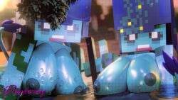 absurd_res big_boobs big_breasts big_nipples blender blender_(artwork) blender_(software) boobs drowned_(minecraft) female highres large_breasts minecraft ocean phantomony water