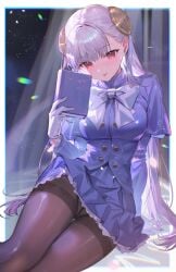 1girls brown_panties brown_underwear capcom capcom_fighting_jam female ingrid_(capcom) long_hair panties panties_under_pantyhose pantyhose pantyshot pantyshot_(sitting) red_eyes shanguier sitting street_fighter street_fighter_6 underwear upskirt white_hair