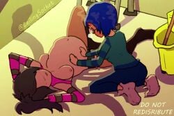 animated arm_warmers belly_massage blush breasts burping burping_up_clothes ceilingsocket closet clothed digestion digital_media featureless_face female female_pred human laying_on_back partner same_size sound sound_effects stomach_bulge swallowing tagme video vore