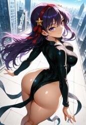 1girls ai_generated athena_asamiya big_ass big_breasts cosplay costume female hairband king_of_fighters light-skinned_female light_skin long_hair magic magical_girl pale-skinned_female purple_eyes purple_hair skirt star superpowers thick thick_ass