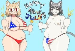 !! 1boy 1boy1girl 1girls :3 alternate_version_available american_flag american_flag_bikini american_flag_bikini_bottom american_flag_bikini_top big_breasts big_bulge bikini bikini_bottom bikini_top bra bulge cat_ears cat_tail chubby chubby_female chubby_male closed_eyes curvaceous curvy curvy_female english_text feline female female/male flares fourth_of_july looking_at_viewer male neco-arc neco-arc_chaos nipples ribznsfw smile smiling smiling_at_viewer text thick_hips thick_thighs tsukihime type-moon underwear voluptuous voluptuous_body voluptuous_female voluptuous_male white_body white_skin white_skinned_female