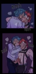 biting_another biting_neck biting_partner black_nails blue_hair blush blushing blushing_male closet closet_sex clothed_male_partially_nude_male collar cumming cumming_from_handjob dominant dominant_male dominant_male_submissive_male ejaculation ejaculation_from_handjob halloween_costume halloween_theme hand_on_crotch hand_on_mouth hand_on_penis hand_to_face hand_to_mouth hand_under_clothes hand_under_pants handjob handjob_while_masturbating hidden_sex holding_hand holding_hands hugging hugging_another hugging_while_kissing in_public jerking_each_other_off jerking_off jerking_off_another jerkingoff jerkingoff_another kissing m/m male/male male_kissing_male male_only mint_(spicy_mints) mlm muffled muffled_moaning mullet mullet_(hairstyle) party party_sex public_sex red_hair rubbing_penis rubbing_penis_on_penis saliva saliva_string saliva_trail shirtless_(male) shirtless_male shocked smooch spicy_mints steamy steamy_breath tsurai_(spicy_mints) vampire_costume webcomic webcomic_character webtoon werewolf_costume wolf_ears