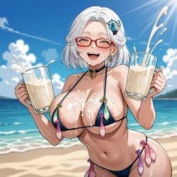1girls after_fellatio after_oral after_sex ai_generated beach big_breasts bikini blush breasts condom cum cum_in_condom cum_in_container cum_on_breasts cum_on_face hair_ornament hispanic_virtual_youtuber imminent_gokkun indie_virtual_youtuber latam_virtual_youtuber looking_at_viewer looking_pleasured micro_bikini millary partially_visible_areolae red_glasses short_hair sweat used_condom virtual_youtuber white_hair