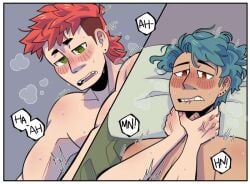 biting_lip biting_own_lip blue_hair choking choking_another choking_during_sex choking_partner gay gay_domination gay_male gay_sex green_eyes hands_around_neck m/m male male/male male_only mint_(spicy_mints) mlm muscular muscular_male red_hair rough rough_sex spicy_mints steaming steaming_body steamy steamy_body tsurai_(spicy_mints) yaoi